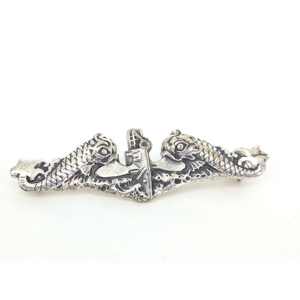 VTG Balfour Sterling Silver US Navy Submarine Dolphin Badge Pin I-B Pinback